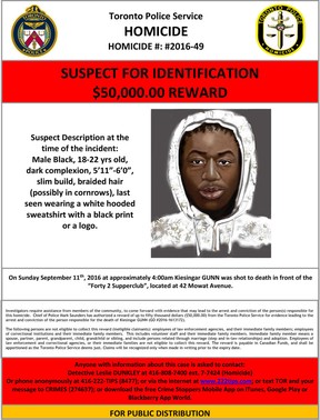 Composite sketch and description of the suspected killer of Kiesingar Gunn. (Toronto Police/Handout)