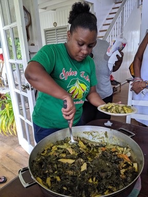 Grenada’s national dish, oil down, is served at a plantation during a stop for lunch in the parish of St. Andrew. (Ling Hui/Postmedia Network)