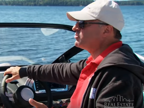 Kevin O'Leary driving one of his boats on Lake Joseph back in 2013. (YouTube/Screengrab)