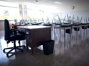 An empty school classroom. (THE CANADIAN PRESS/Jonathan Hayward files)