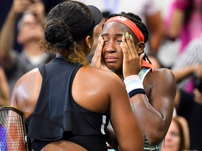 Naomi Osaka (left) consoles Coco Gauff after their U.S. Open third-round match at USTA Billie Jean King National Tennis Center. (Robert Deutsch-USA TODAY Sports)