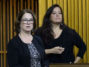 Independent MPs Jane Philpott and Jody Wilson-Raybould vote in the House of Commons on Parliament Hill in Ottawa on Tuesday, April 9, 2019. THE CANADIAN PRESS/Sean Kilpatrick