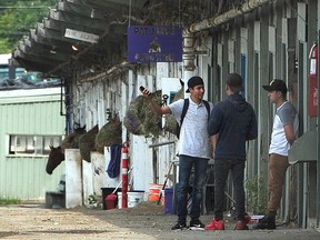 Mexican workers at the track after several people were arrested Monday at the stables of Vancouvers Hastings Racecourse in Vancouver, Aug. 20, 2019.