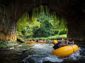 The modest currents of the Balthazar River create a fun obstacle course for river tubing. (Grenada Tourism Authority photo)