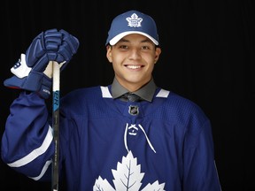 Nick Robertson signed a three-year entry-level contract with the Maple Leafs on Thursday. (Kevin Light/Getty Images)