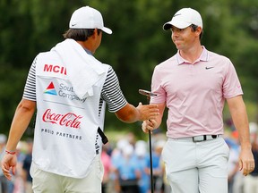 Rory McIlroy reacts during the final round of the TOUR Championship at East Lake Golf Club on August 25, 2019 in Atlanta. (Kevin C. Cox/Getty Images)