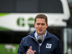 Andrew Scheer, leader of the Conservative Party of Canada, makes an announcement at the GO Transit Streetsville Bus Garage in Mississauga, Ont. on Friday September 13, 2019. Ernest Doroszuk/Toronto Sun