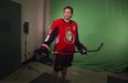Ron Hainsey puts a scowl  on for a video segment as the Ottawa Senators begin training camp with medicals and fitness testing. Wayne Cuddington/ Postmedia