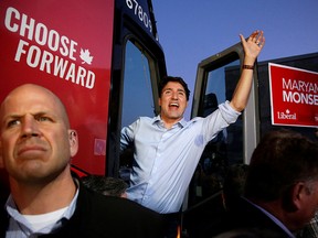 Liberal leader and Prime Minister Justin Trudeau departs from a rally in Peterborough, Ontario, on September 26, 2019. (REUTERS/Chris Helgren)