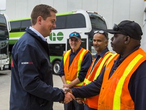 Andrew Scheer, leader of the Conservative Party of Canada, after making an announcement at the GO Transit Streetsville Bus Garage in Mississauga, Ont. on Friday September 13, 2019. Ernest Doroszuk/Toronto Sun/Postmedia