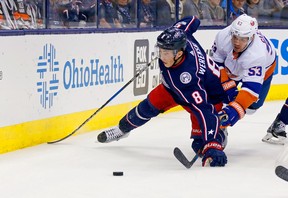 Columbus Blue Jackets’ Zach Werenski (left) inked a three-year, $15 million US deal with the team on Monday. Getty Images