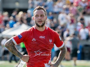Toronto Wolfpack’s Gareth O’Brien looks on after his team defeated Toulouse 40-24 yesterday in the Betfred Championship semifinal. (Matthew Tsang photo )