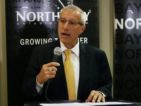 Nipissing PC MPP Vic Fedeli speaks at North Bay city hall Oct. 4, 2019 for the launch of a new business retention and expansion program in North Bay.  Michael Lee/Postmedia Network