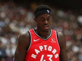 Pascal Siakam of Toronto Raptors reacts during the preseason game between Houston Rockets and Toronto Raptors at Saitama Super Arena on October 08, 2019 in Saitama, Japan.