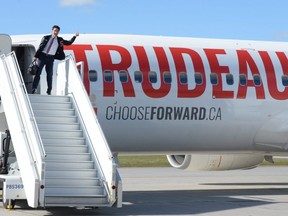 Liberal Leader Justin Trudeau boards his campaign plane in Ottawa on Sept. 29, 2019.