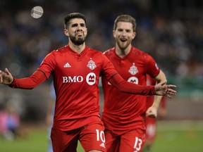 Toronto FC's Alejandro Pozuelo celebrates after scoring the game-winning goal against New York City FC on Wednesday. (USA TODAY SPORTS)