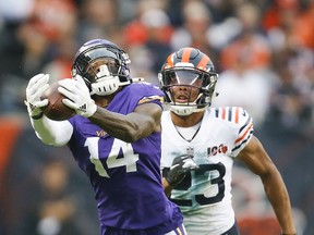 Here is evidence of Vikings wide receiver Stefon Diggs actually catching a ball. There haven't been too many examples of this for him and Adam Thielen this season.  Getty Images