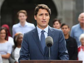 In this file photo taken on Sept. 11, 2019, Liberal Party leader and Prime Minister Justin Trudeau speaks during a news conference at Rideau Hall in Ottawa. (Dave Chan / AFP)DAVE CHAN/AFP/Getty Images)