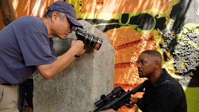 Ang Lee directs Will Smith on the set of Gemini Man. (Paramount Pictures)