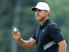 Brooks Koepka reacts on the eighth green during the final round of the Tour Championship at East Lake Golf Club on Aug. 25, 2019 in Atlanta, Ga. (Streeter Lecka/Getty Images)