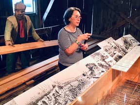 Marie O’Neil of Musee Maritime de Charlevoix explains the process for building a schooner in the 1940s. (Kevin Hann)