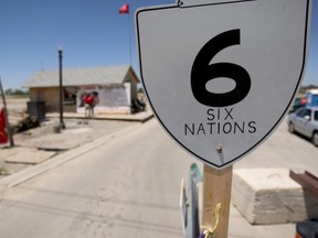 The front barricade to a housing development in Caledonia, Ont., which Six Nations protesters occupied, is seen June 29, 2007.