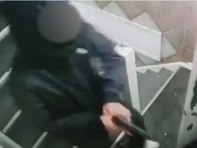 An surveillance camera image of a gunmen who targeted victims at 79 Clearview Heights on Oct. 30, 2019. (Courtesy of Global News)