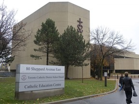 File shot of the Toronto District Catholic School Board building at 80 Sheppard Ave E. in Toronto.