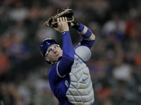 Blue Jays catcher Danny Jansen is a finalist for a Gold Glove award, along with first baseman Justin Smoak. (AP PHOTO)
