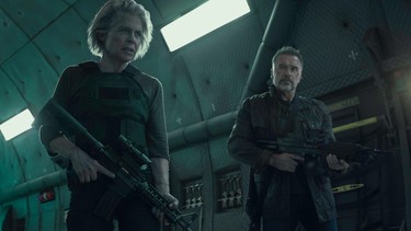 Linda Hamilton, left, and Arnold Schwarzenegger star in Skydance Productions and Paramount Pictures' TERMINATOR: DARK FATE.