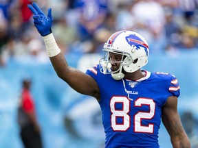 Duke Williams of the Buffalo Bills points to the crowd during the second half against the Tennessee Titans at Nissan Stadium on Oct. 6, 2019 in Nashville, Tenn. (Brett Carlsen/Getty Images)