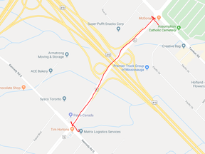 A tweet from Peel Regional Police on Oct. 23, 2019 showing the closure on Derry Rd. after a fatal shooting at the Hwy. 410 on-ramp.