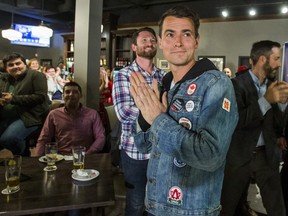 Adam van Koeverden, federal Liberal candidate for Milton, watches the election results come in at Ned Devine's Irish Pub in Milton on Monday October 21, 2019. Ernest Doroszuk/Toronto Sun