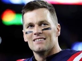 New England Patriots quarterback Tom Brady talks with the media after a game New York Giants at Gillette Stadium.