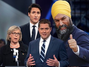 Canadian Prime Minister and Liberal leader Justin Trudeau responds to a question during the Federal Leaders Debate in Gatineau, Quebec on October 7, 2019. (Photo by Sean KILPATRICK / POOL / AFP) (Photo by SEAN KILPATRICK/POOL/AFP via Getty Images)