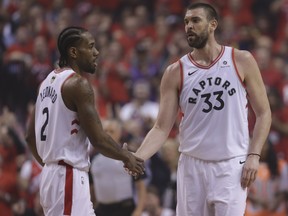 Marc Gasol (right) thinks the Raptors will be just fine without Kawhi Leonard this season. (Stan Behal/Toronto Sun)