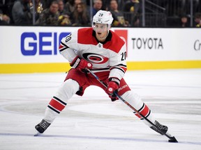 Sebastian Aho is off to a  remarkably slow start for the Hurricanes. (Photo by Ethan Miller/Getty Images)