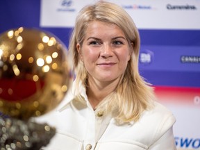 Ada Hegerberg,  admiring the Ballon d’Or she won as the world’s top female player in 2018, is the World Finals ambassador for the Danone Nations Cup.   Getty Images