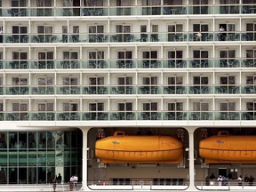 The Freedom of the Seas, the world's largest cruise ship, makes its way up the Hudson River on May 12, 2006 in New York City. (Spencer Platt/Getty Images)