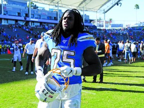 CARSON, CALIFORNIA - OCTOBER 06:  Melvin Gordon #25 of the Los Angeles Chargers leaves the field after a 20-13 Denver Broncos win at Dignity Health Sports Park on October 06, 2019 in Carson, California. (Photo by Harry How/Getty Images)
