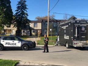 Toronto Police at the scene of the city's latest murder on Orpington Cres. on Oct. 14, 2019. (Ernest Doroszuk/Toronto Sun)