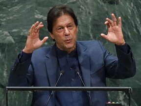 Imran Khan, Prime Minister of Pakistan, addresses the 74th session of the United Nations General Assembly at U.N. headquarters in New York, on Sept. 27, 2019.