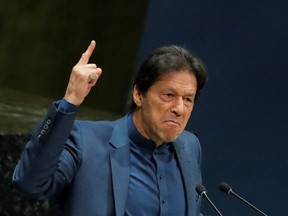 Pakistan Prime Minister Imran Khan addresses the 74th session of the United Nations General Assembly at U.N. headquarters in New York, on Sept. 27, 2019.
