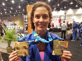 Joanna Shama, 47, of Thornhill, is a wife, mother and full-time restorative dental hygienist who began training in BJJ four years ago because it looked interesting and took home double gold from the World Masters Brazilian Jiu Jitsu Championships in Las Vegas, Nevada, on Aug. 23, 2019. (supplied photo)