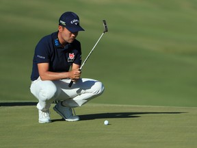 Kevin Na lines up a putt on the 15th green during the third round of the Shriners Hospitals for Children Open at TPC Summerlin on Oct. 5, 2019 in Las Vegas, Nev. (Tom Pennington/Getty Images)