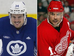 Toronto Maple Leafs centre Auston Matthews (L) and former Detroit Red Wings centre Steve Yzerman are seen in file photos.
