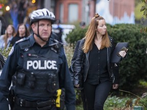 Meghan Murphy arrives at the Palmerston  Library on Tuesday evening