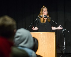 Meghan Murphy speaking at the Palmerston Library in Toronto, Ont. on Tuesday October 29, 2019.