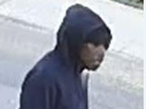 An image released by Toronto Police of a suspect in a theft and assault of a senior on Monday, Oct. 14, 2019 on Brunswick Ave.