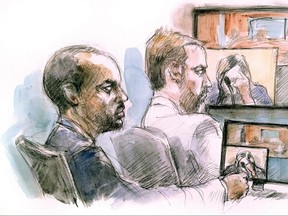 Enzo DeJesus Carrasco (left) and Gavin MacMillan watch their accuser testify in court.